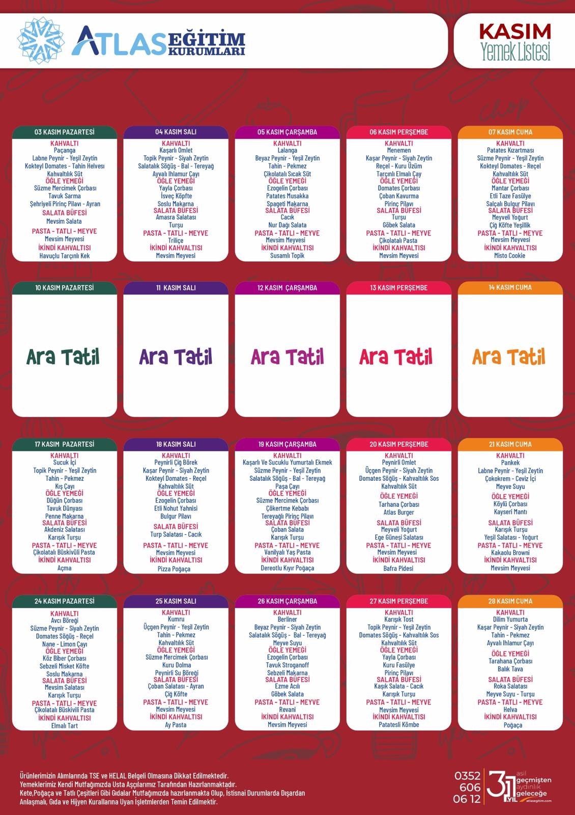 atlas eğitim kurumları kasım yemek listesi